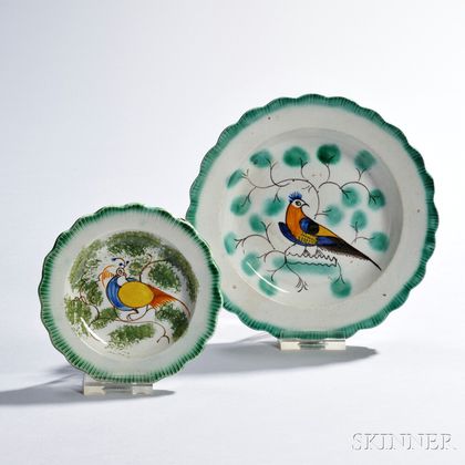 Two Staffordshire Pearlware Peafowl Decorated Plates