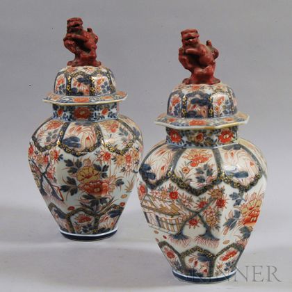 Pair of Japanese Imari Porcelain Covered Jars