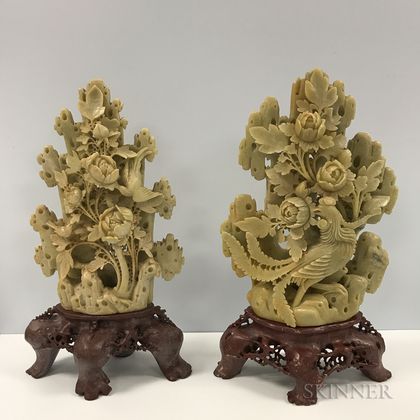 Near Pair of Celadon Soapstone Carvings