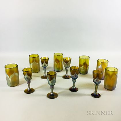 Twelve Pieces of Correia Art Glass Tableware