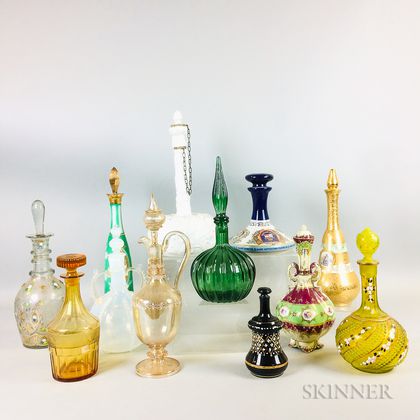 Twelve Continental Glass and Ceramic Decanters