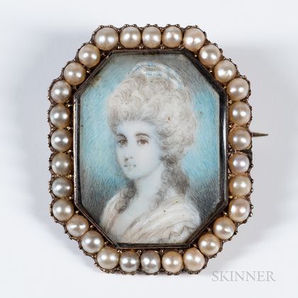 American School, Late 18th Century Miniature Portrait of a Woman in a White Gown
