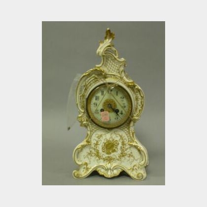 French Rococo-style Gilt Decorated Porcelain Chime Mantel Clock