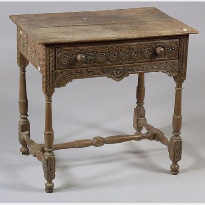 William and Mary Style Carved Oak Side Table