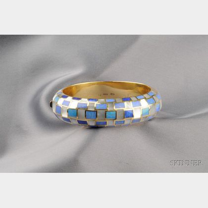 18kt Gold, Black Opal, and Mother-of-pearl Bangle Bracelet, Tiffany & Co.