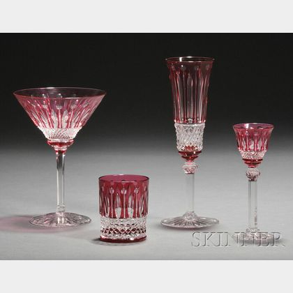 Sixteen Pieces of Saint Louis "Tommy" Pattern Red Overlay Crystal