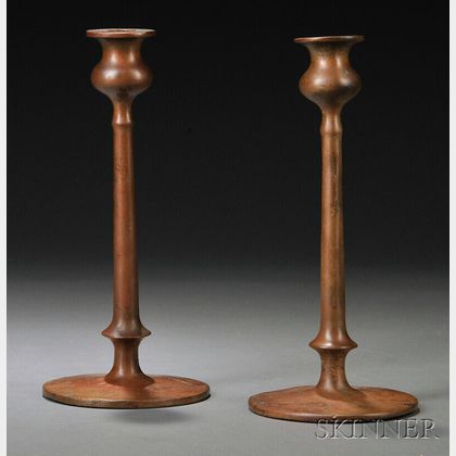 Pair of Arts & Crafts Bronze Candlesticks