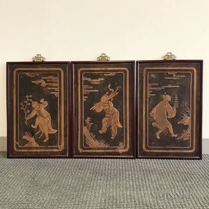 Set of Three Framed Wood Plaques