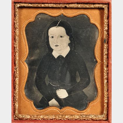 Ninth-plate Daguerreotype of a Prior-Hamblin School Folk Portrait of a Girl