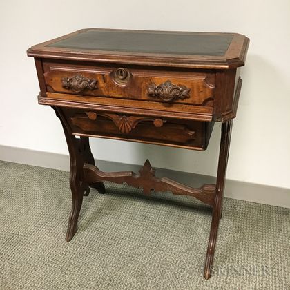 Victorian Carved Walnut Sewing Table