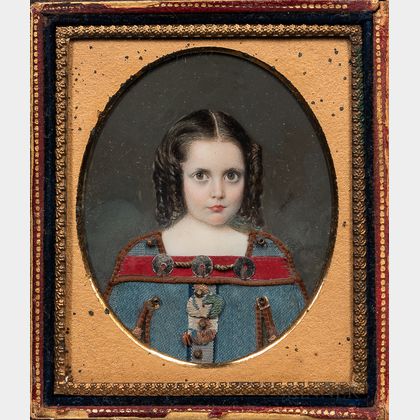 American School, 19th Century Miniature Portrait of a Girl with Curls