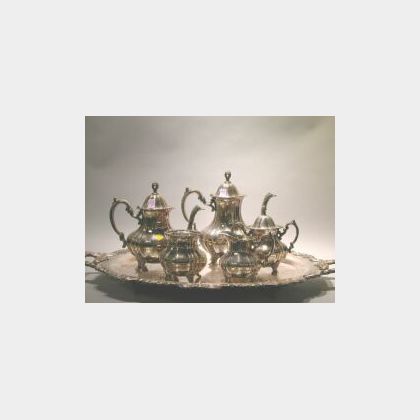 Five-piece Poole Silver Plated Lancaster Rose Tea and Coffee Service with Tray. 
