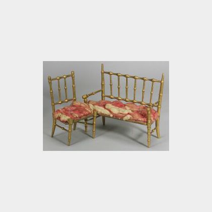 Three-Piece Set of French Gilded Faux Bamboo Seating for Ladies