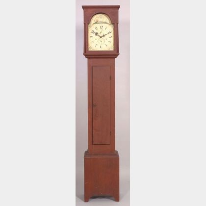 Red-painted Pine Tall Case Clock