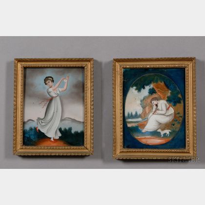 Chinese School, 19th Century Lot of Two Works: Shepherdess