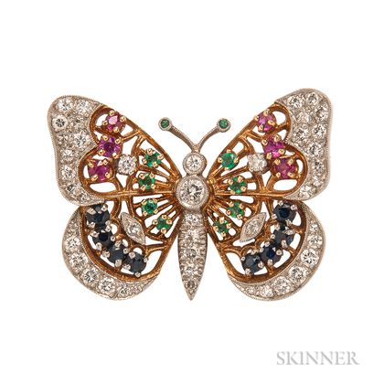 18kt Gold and Platinum Gem-set Butterfly Brooch