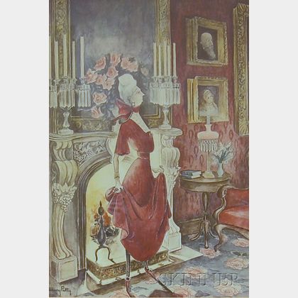 Framed Print of a Woman in an Interior After Mary Petty (American, 1899-1976)