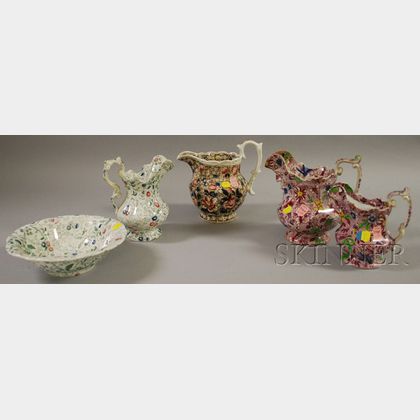 Five English Transfer-decorated Staffordshire Table Items