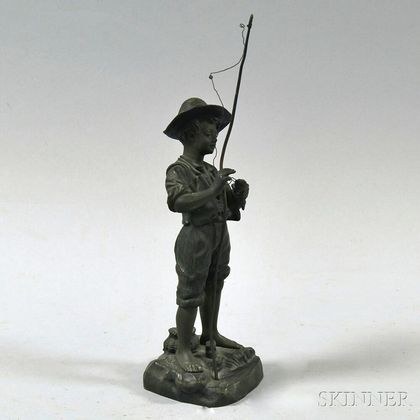 George Omerth (French, fl. 1895-1925) Bronze Figure of a Boy Fishing