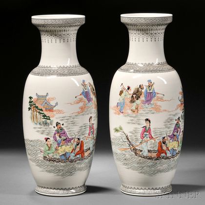 Pair of Large Famille Rose Vases