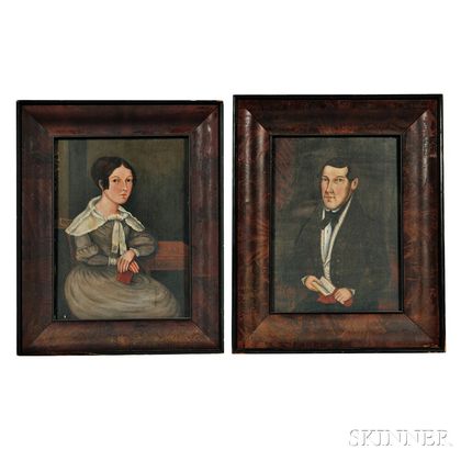 American School, Early 19th Century Pair of Portraits of a Husband and Wife