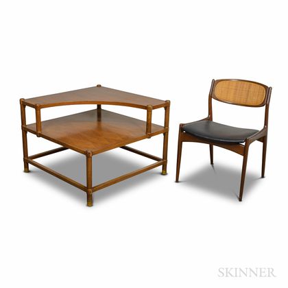 Selig Mid-century Modern Teak Chair and an Unmarked Corner Table. Estimate $100-200