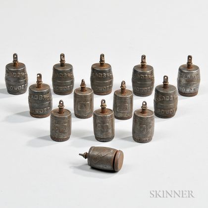 Thirteen Cast Iron Powder Keg-form Cap Bombs