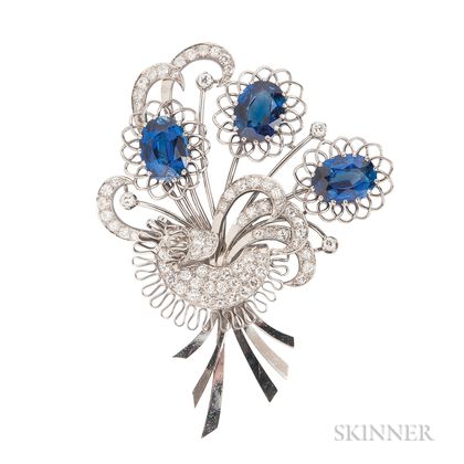 Synthetic Sapphire and Diamond Brooch