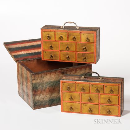 Paint Decorated Box with Two Interior Cases of Drawers