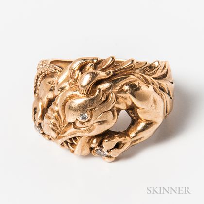 14kt Gold and Diamond Dragon Ring