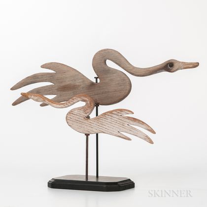 Pair of Carved and Painted Abstract Swan Figures
