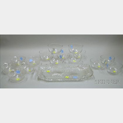 Colorless Cut Glass Ice Cream Tray with Seven Bowls, and Two Partial Sets of Colorless Etched and Cut Glass Bow... 