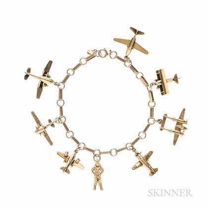 World War II-themed 14kt Gold Airplane Charm Bracelet