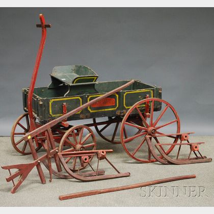 19th Century Polychrome-painted Child's Wooden "Harvard" Wagon