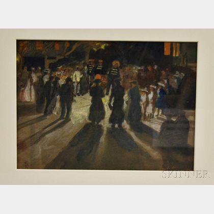 Birch Burdette Long (American, 1878-1927) City Street at Night with Musicians.