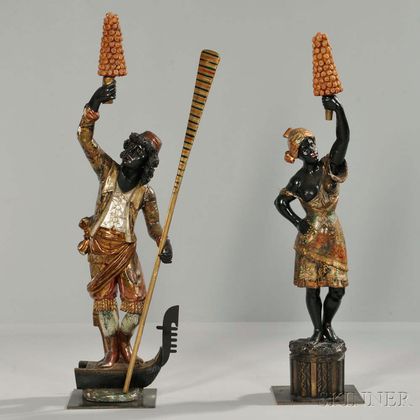 Two Venetian Wood Blackamoor Figures
