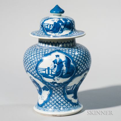 Three Blue and White Covered Ginger Jars