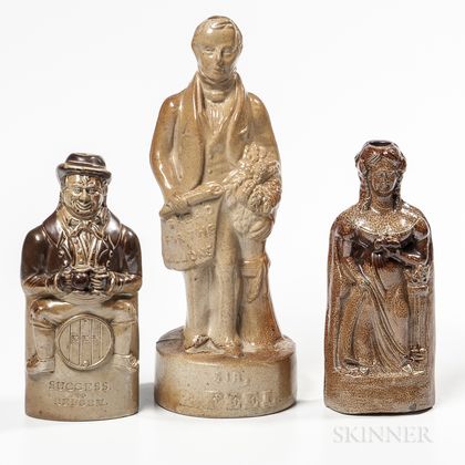 Three Stoneware Figural Flasks