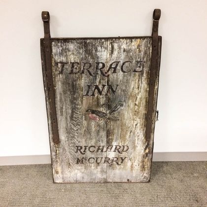 Terrace Inn/Richard Curry Painted Wood and Wrought Iron Trade Sign
