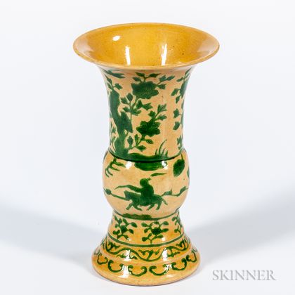 Yellow/Green-glazed Gu Vase