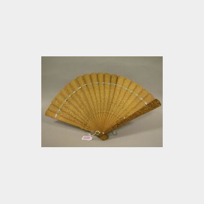 Chinese Carved Sandalwood Fan. 