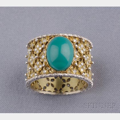 18kt Bicolor Gold, Turquoise, and Diamond Ring, Buccellati
