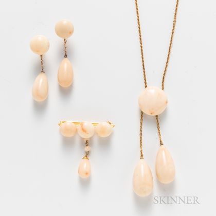 14kt Gold and White Coral Suite