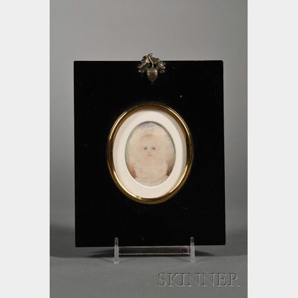 Portrait Miniature of a Baby in a Lacy White Dress by Mrs. Moses B. Russell [Clarissa Peters], (Massachusetts, 1809-1854)
