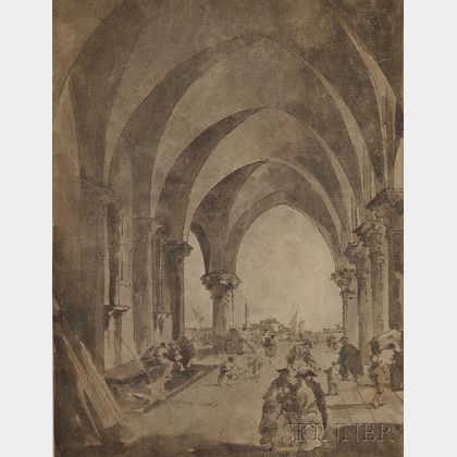 Italian School, 19th Century Venetian Arcade, After Francesco Lazzaro Guardi (Italian, 1712 - 1793)