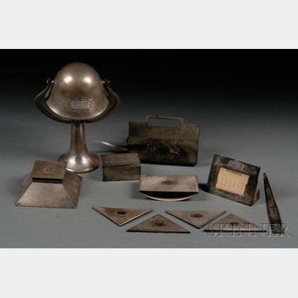Eight-piece Heinz Art Sterling Silver-over-bronze Desk Set