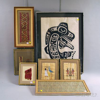 Seven Framed Textiles and Works