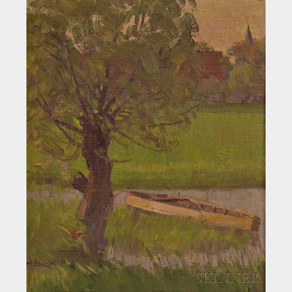 American School, 19th/20th Century Summer Landscape with Meadow, Tree, and Small River