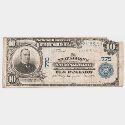 1902 The New Albany National Bank Plain Back $10 Note