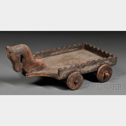 Folk Art Carved Wood Child's Wagon